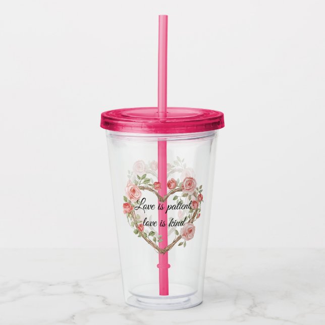 Verre En Acrylique Blush Romantic Rose Floral Coeur Amour (Devant)