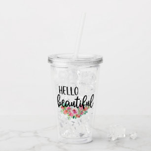 Verre En Acrylique Bonjour belle aquarelle Rose Typographie moderne