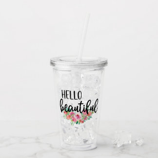 Verre En Acrylique Bonjour belle aquarelle Rose Typographie moderne