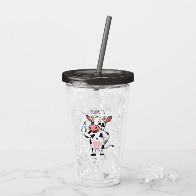 Verre En Acrylique Bonne vache avec dessin animé de biberon (Dos glace)