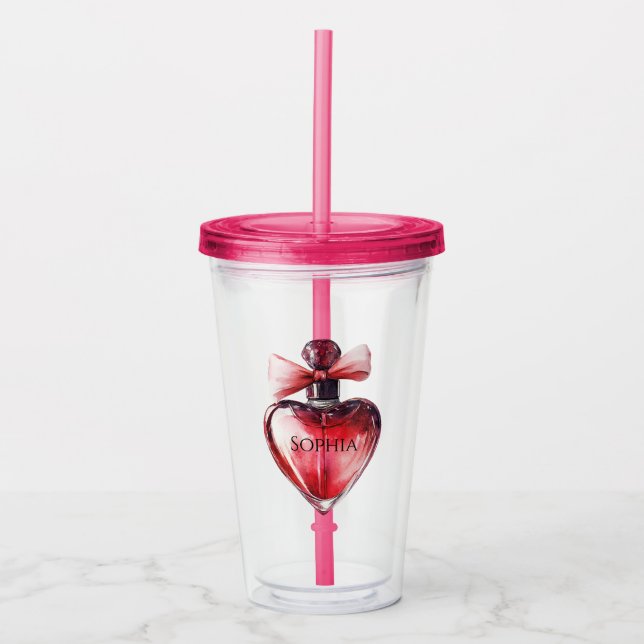 Verre En Acrylique Bouteille de parfum du coeur rouge (Devant)