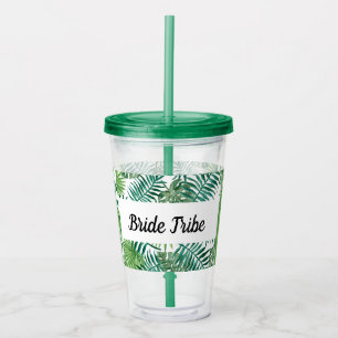 Verre En Acrylique Bride Tropical Palm Leaf Bachelorette Party Blanc