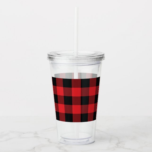 Verre En Acrylique Buffalo Plaid Christmas Red and Black Check (Devant)