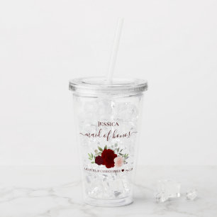 Verre En Acrylique Burgundy Blush Roses Élégante femme de Mariage d'h