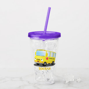 Verre En Acrylique Bus scolaire jaune heureux dessin animé mignon
