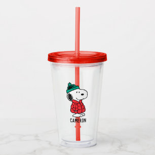 Verre En Acrylique cacahuètes Snoopy Chat d'hiver et Casquette