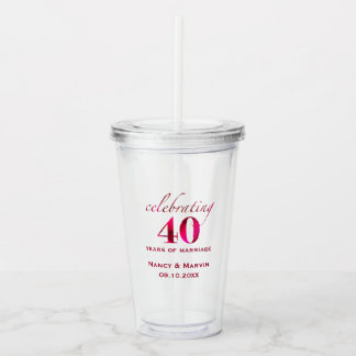 Verre En Acrylique Cadeau commémoratif personnalisé Rose rubis 40e an