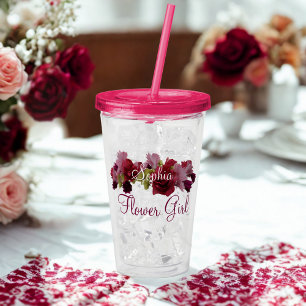 Verre En Acrylique Cadeau Demoiselle d'Honneur Fleur Fleurie Mariage