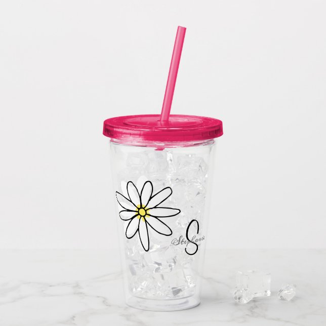 Verre En Acrylique Cadeau personnalisé avec monogramme motif margueri (Dos glace)