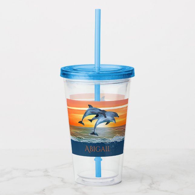 Verre En Acrylique Cadeau personnalisé Dolphin Ocean Beach pour elle (Devant)