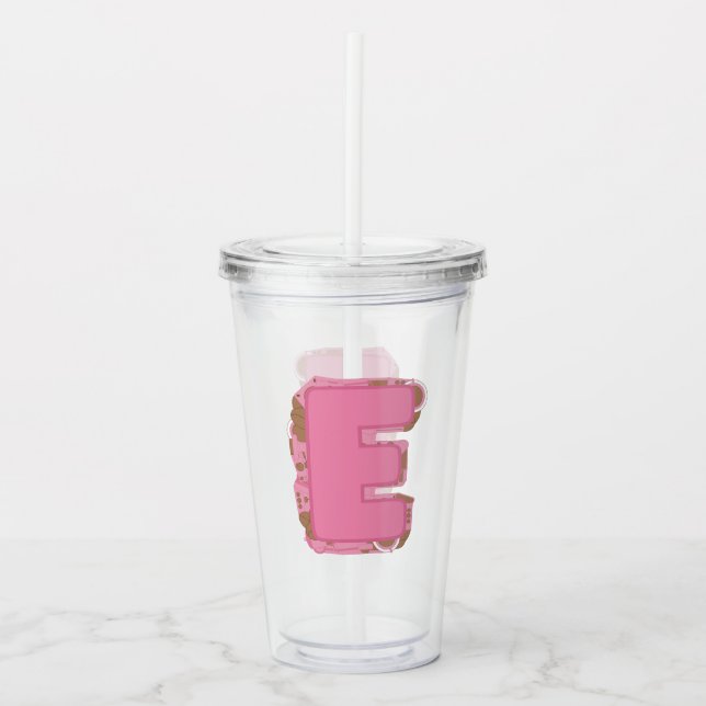 Verre En Acrylique Café Lettre E : Monogramme Initiale  (Devant)