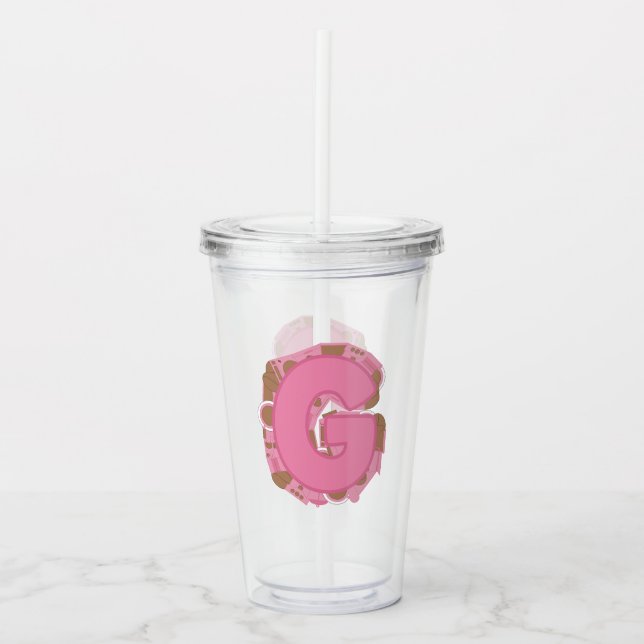 Verre En Acrylique Café Lettre G : Monogramme Initiale  (Devant)