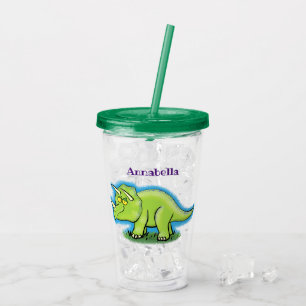 Verre En Acrylique Caricature de dinosaure de triceratops vert mignon
