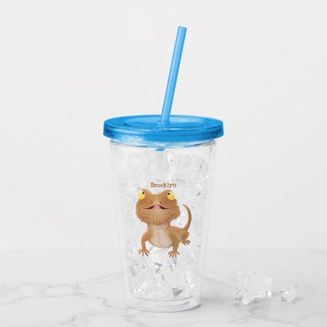 Verre En Acrylique Caricature de lézard de dragon à barbe (Dos glace)