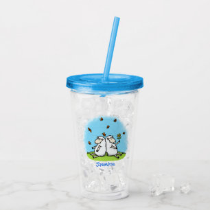 Verre En Acrylique Caricature de moutons mignons amis et papillons