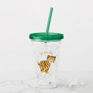 Verre En Acrylique Caricature de petit tigre joyeux