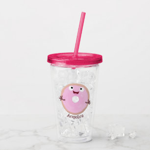 Verre En Acrylique Caricature joli beignet rose vitré