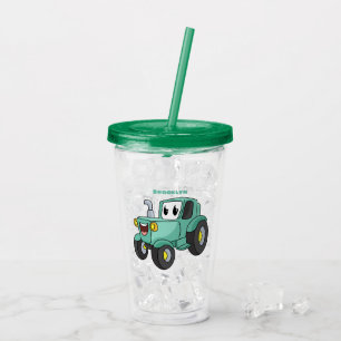 Verre En Acrylique Caricature joli tracteur vert joyeux