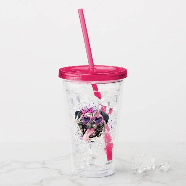Verre En Acrylique Carlin rose mignon d'aquarelle (Devant glace)