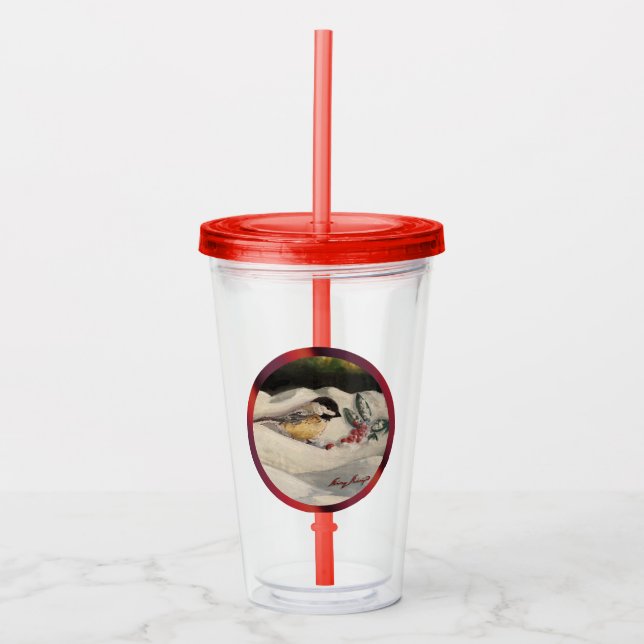 Verre En Acrylique Carol la mésange avec du gui  (Devant)