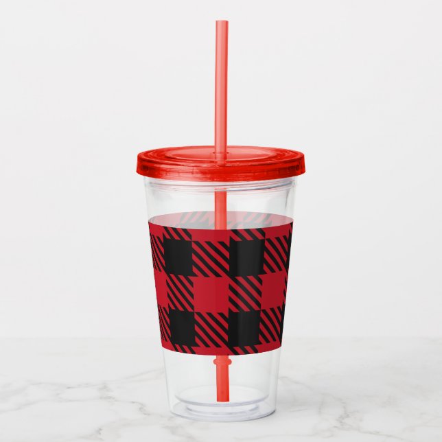 Verre En Acrylique Carré de Buffalo Noir Rouge Plaid Motif 1 (Devant)