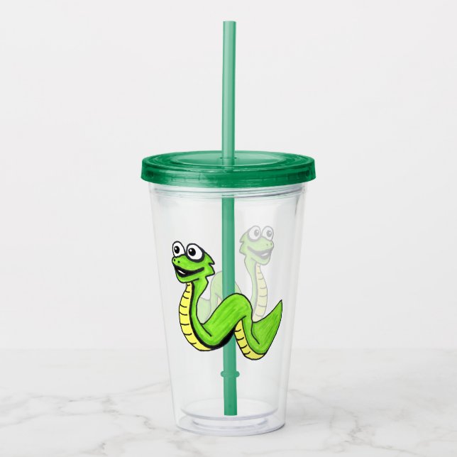Verre En Acrylique Cartographier Cute Snake Bright Vert Jaune Blancs  (Devant)