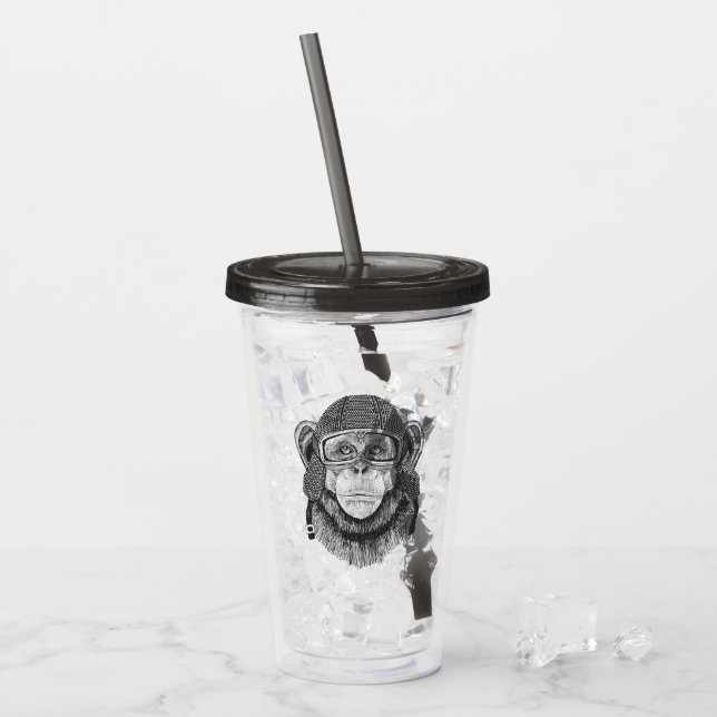Verre En Acrylique Cavalier de moto de chimpanzé (Devant glace)