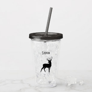 Verre En Acrylique Cerf majestueux avec Antlers Noir Silhouette Rusti