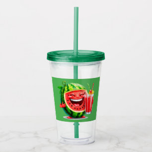 Verre En Acrylique 🍉 Charme de Boisson d'Été Pastèque Heureuse 🍉