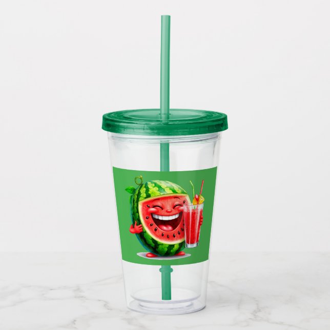 Verre En Acrylique 🍉 Charme de Boisson d'Été Pastèque Heureuse 🍉 (Devant)