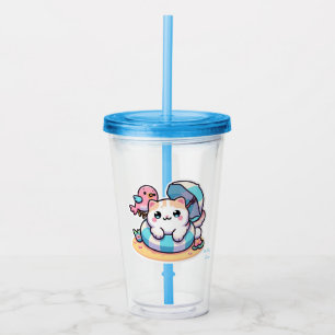 Verre En Acrylique Chat mignon kawaii à la plage