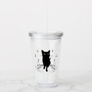 Verre En Acrylique Chat noir entouré de notes de musique murmurantes