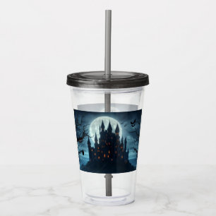 Verre En Acrylique Château médiéval sombre, chauves-souris