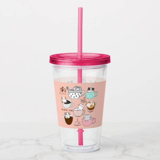 Verre En Acrylique Chats dans des tasses à café (Devant)