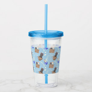Verre En Acrylique Chats en boîte et gouttes de lait sur bleu