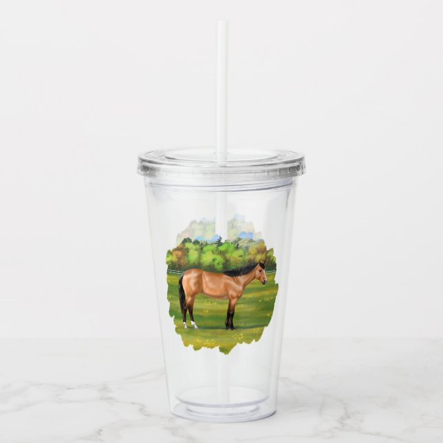 Verre En Acrylique Cheval du Quartier des Dun Buckskin (Devant)