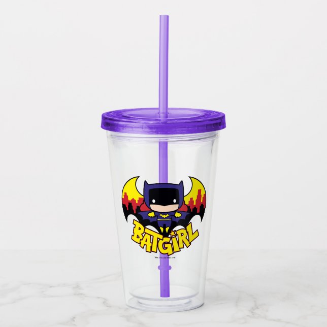 Verre En Acrylique Chibi Batgirl avec Gotham Skyline & Logo (Devant)