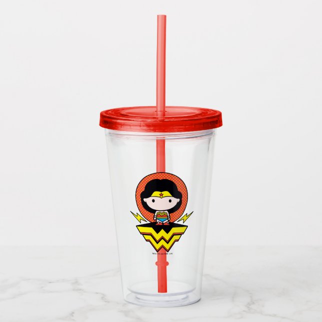 Verre En Acrylique Chibi Wonder Woman avec Pois et logo (Devant)