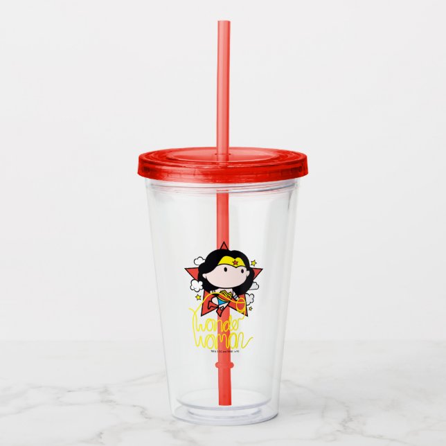 Verre En Acrylique Chibi Wonder Woman Voler Avec Lasso (Devant)