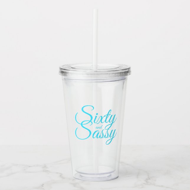 Verre En Acrylique Chic Bright Blue Script Sixty Sassy 60e anniversai (Devant)