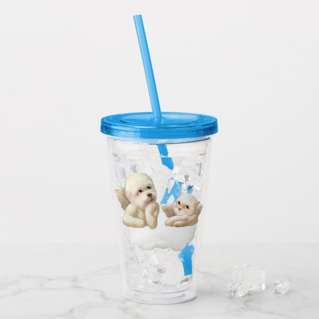 Verre En Acrylique Chien angélique et chat sur Cloud (Devant glace)