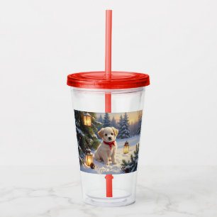 Verre En Acrylique Chiot Mignon dans le Tumbler de Neige