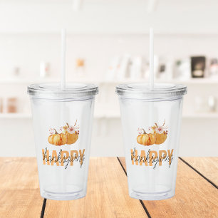 Verre En Acrylique Citrouilles d'aquarelle et Bon thanksgiving orange