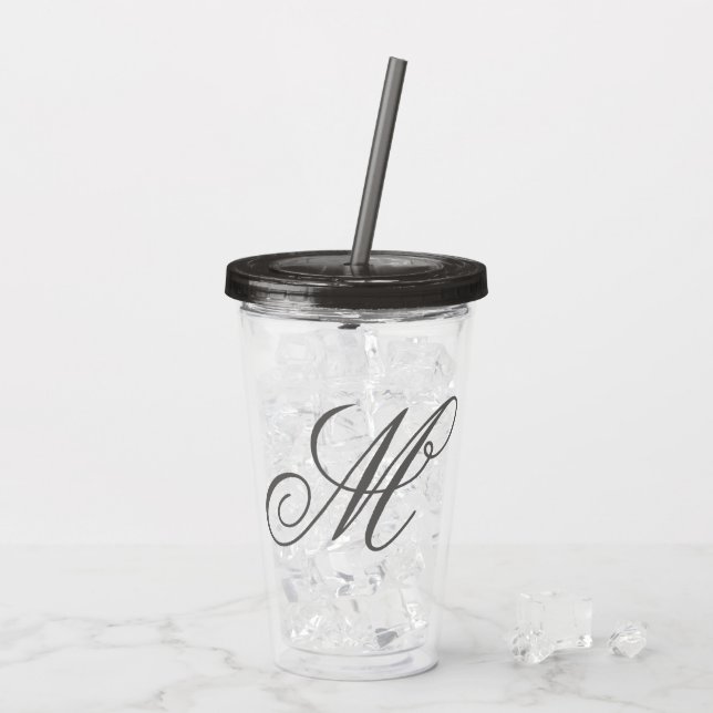Verre En Acrylique Clair réutilisable de manuscrit de monogramme gris (Dos glace)