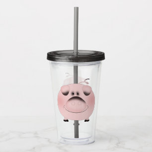 Verre En Acrylique Cochon rose, visage de cochon.