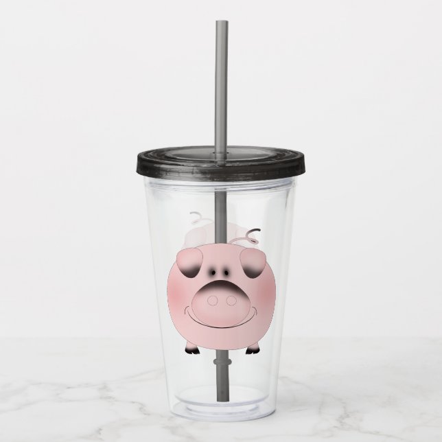Verre En Acrylique Cochon rose, visage de cochon. (Devant)