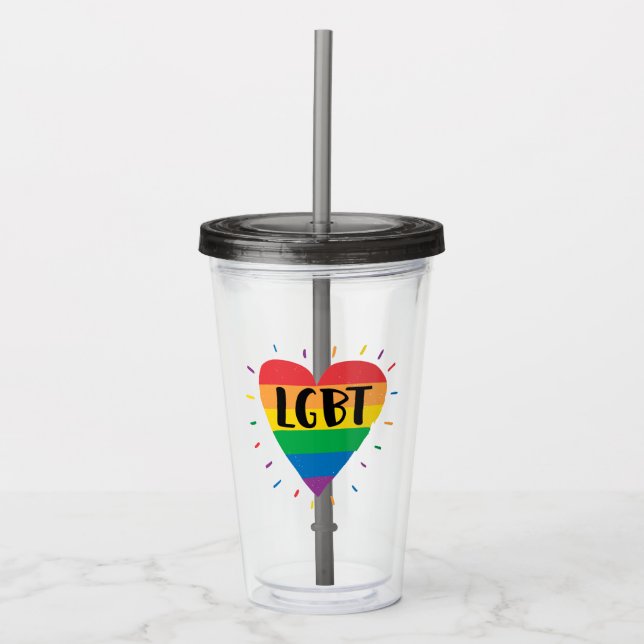 Verre En Acrylique Coeur arc-en-ciel LGBT (Devant)