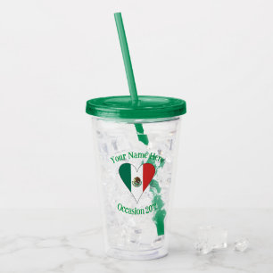 Verre En Acrylique Cœur personnalisé avec drapeau mexicain