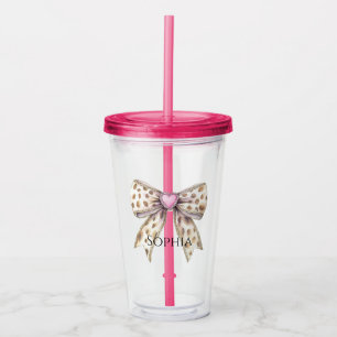 Verre En Acrylique Coeur rose Leopard Girl Bow