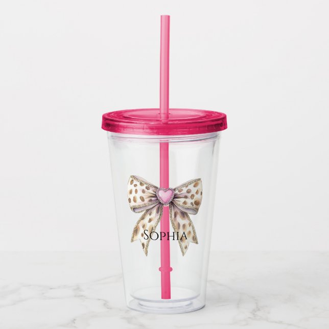 Verre En Acrylique Coeur rose Leopard Girl Bow (Devant)